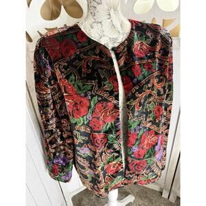 Vintage Velvet Jacket Red Purple Floral Whimsigoth Party Jeri Marque L/XL